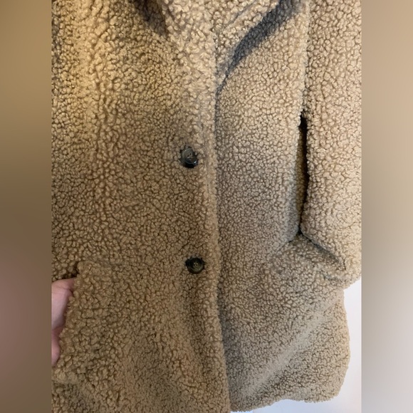 C&C California vintage brown tan double button long teddy jacket pea coat - Picture 9 of 13